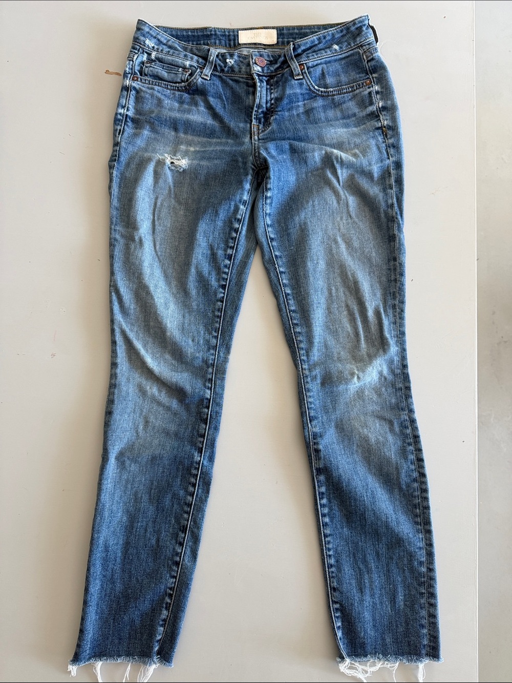Women's Straight Leg Denim Jeans in Medium Blue- low rise